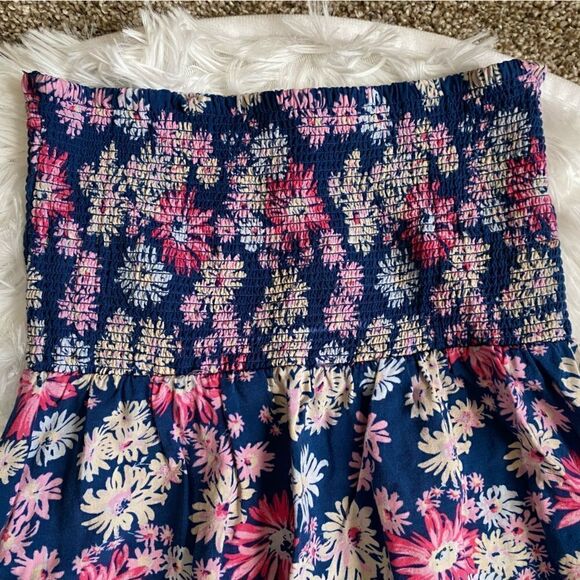 Roxy Floral Strapless Dress Blue Multicolor Elastic Stretchy Top Womens Sz Small - Picture 5 of 7